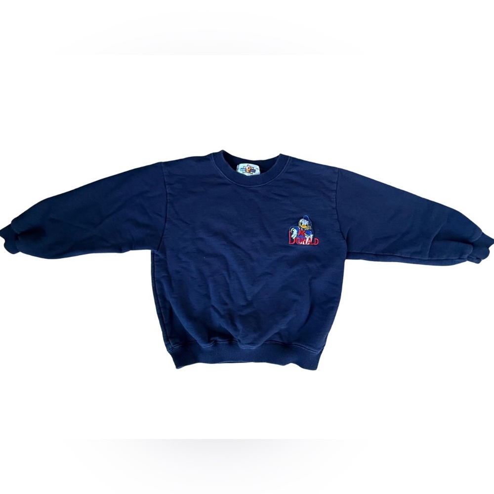 Y2K Navy Crewneck Sweatshirt with Embroidered Disney Donald Duck kids Size 5